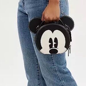 Coach x Disney Mickey Mouse Round Leather Crossbody Bag Black